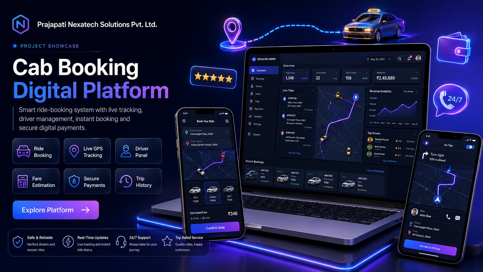 Cab booking map and transport platform project preview