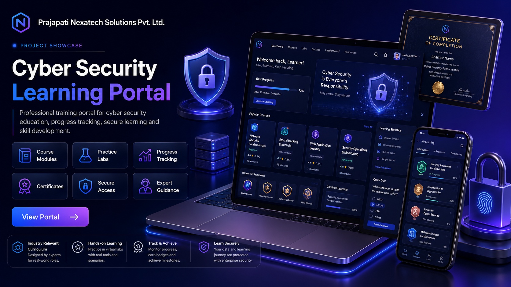 Cyber security learning portal and secure training project preview
